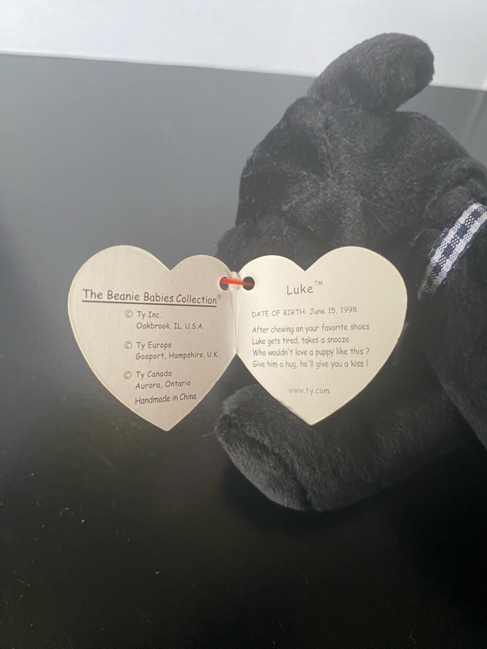 Ty Black Plush Beanie Baby Puppy with Heart Tag